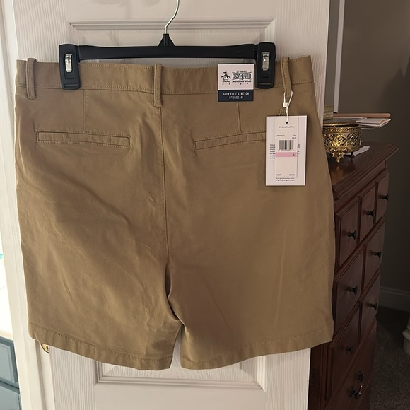 NWT Original Penguin Men’s Tan Slim Fit Stretch Khaki Shorts 32”/9” - Picture 1 of 7